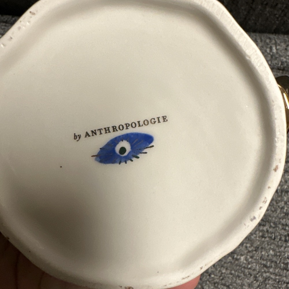 Anthropologie Evil Eye Blue Gold Coffee Mug Hand Painted Stoneware - Picture 6 of 6